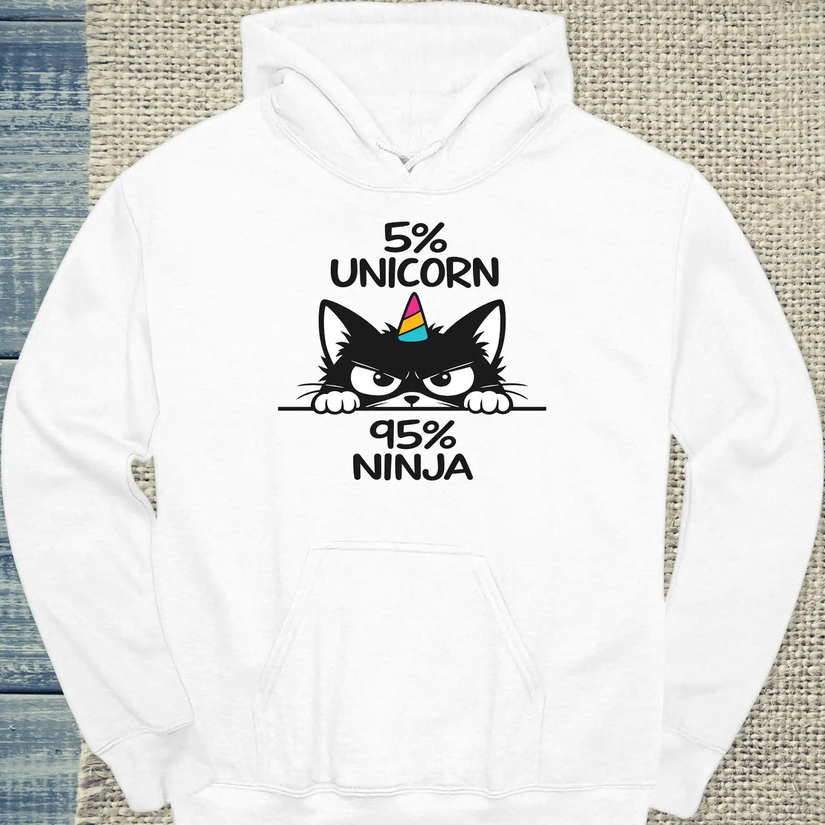 Hoodie - 95% NINJA - Unisex - Katze Weiß