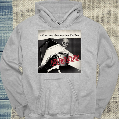 Hoodie - Alles vor dem ersten Kaffee ist Notwehr - Unisex - Katze, Kaffee Grau