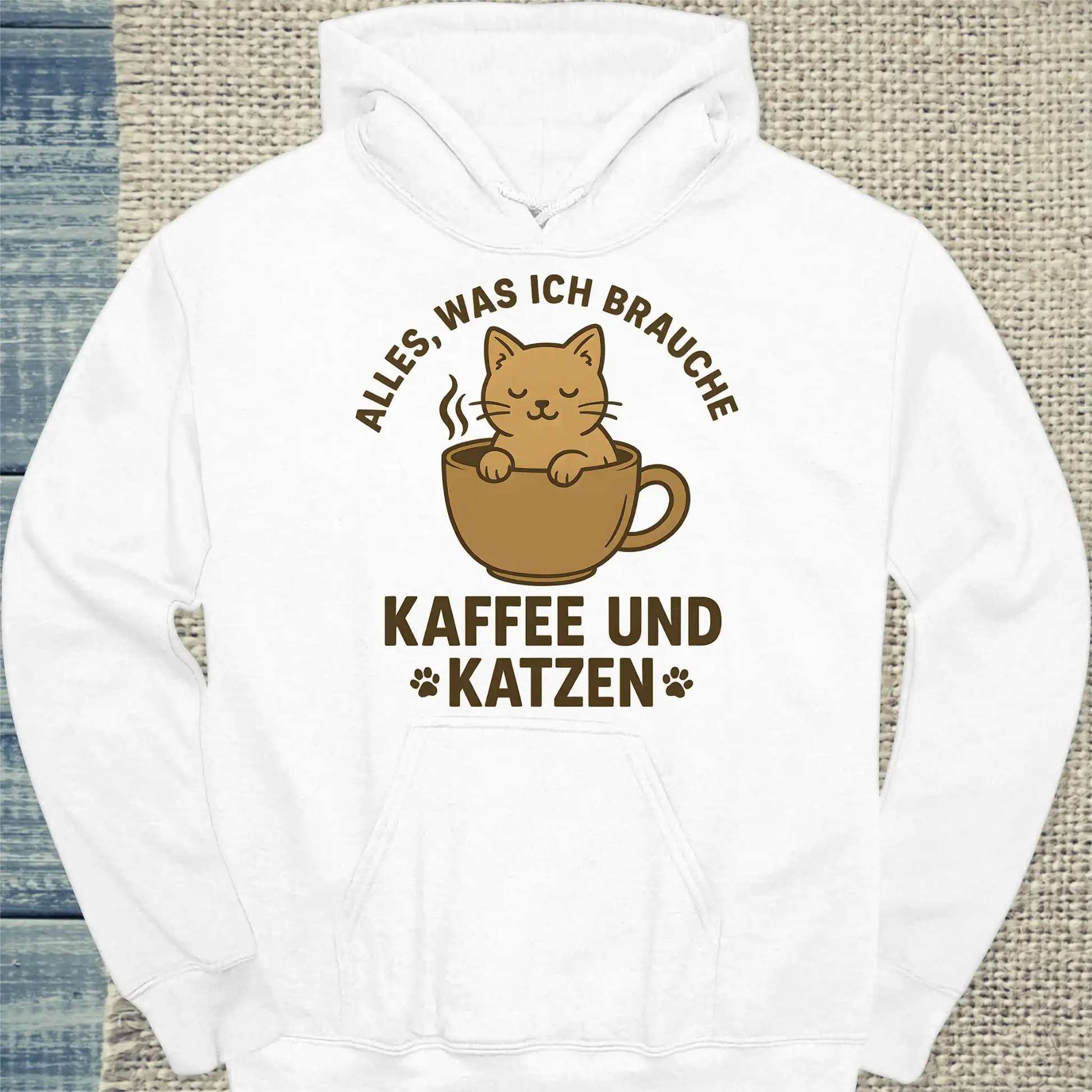 Hoodie - Alles, was ich brauche. Kaffee und Katzen - Unisex - Katze & Kaffee Weiß