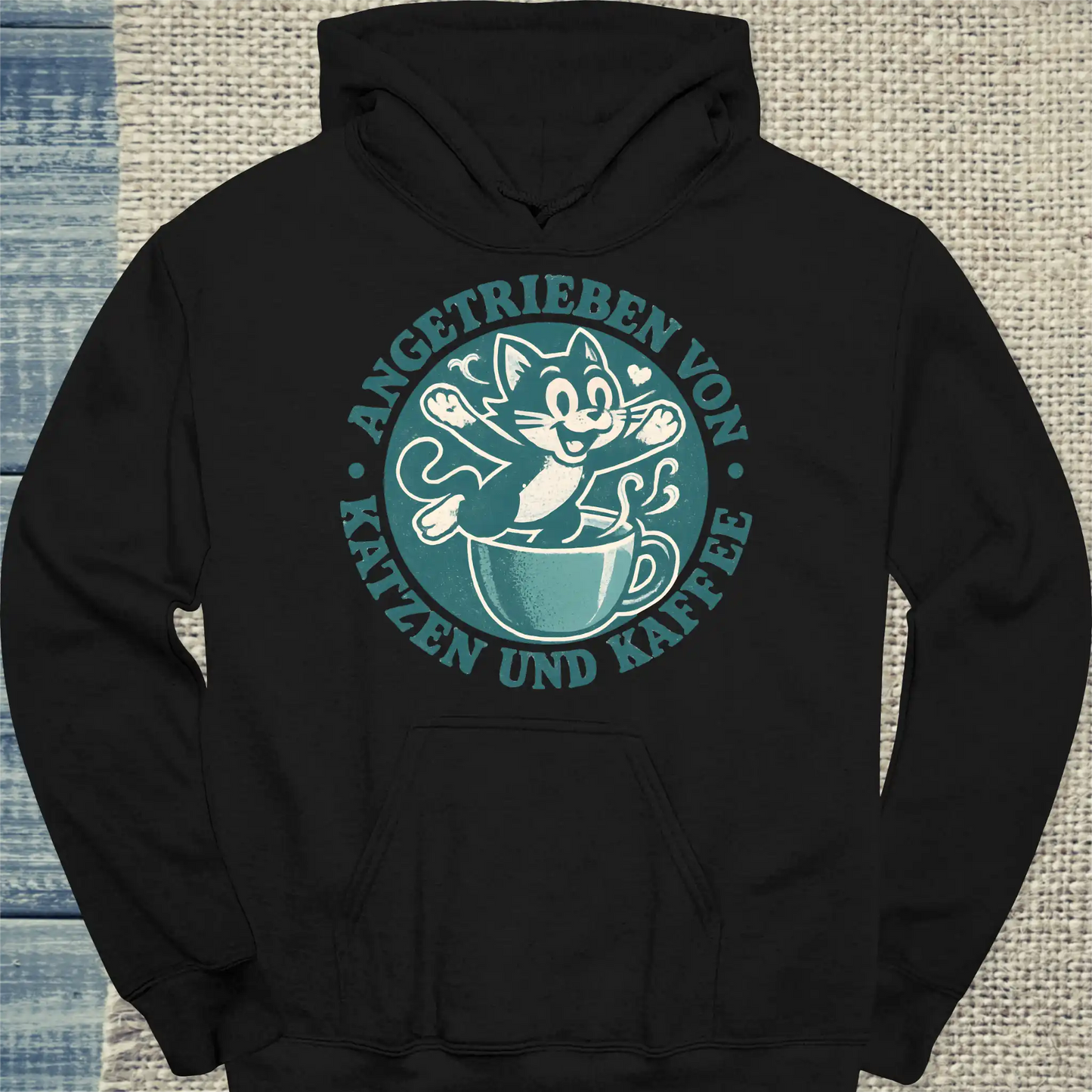 Hoodie - Angetrieben von Katzen und Kaffee - Unisex - Katze & Kaffee Schwarz