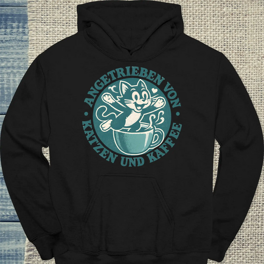 Hoodie - Angetrieben von Katzen und Kaffee - Unisex - Katze & Kaffee Schwarz