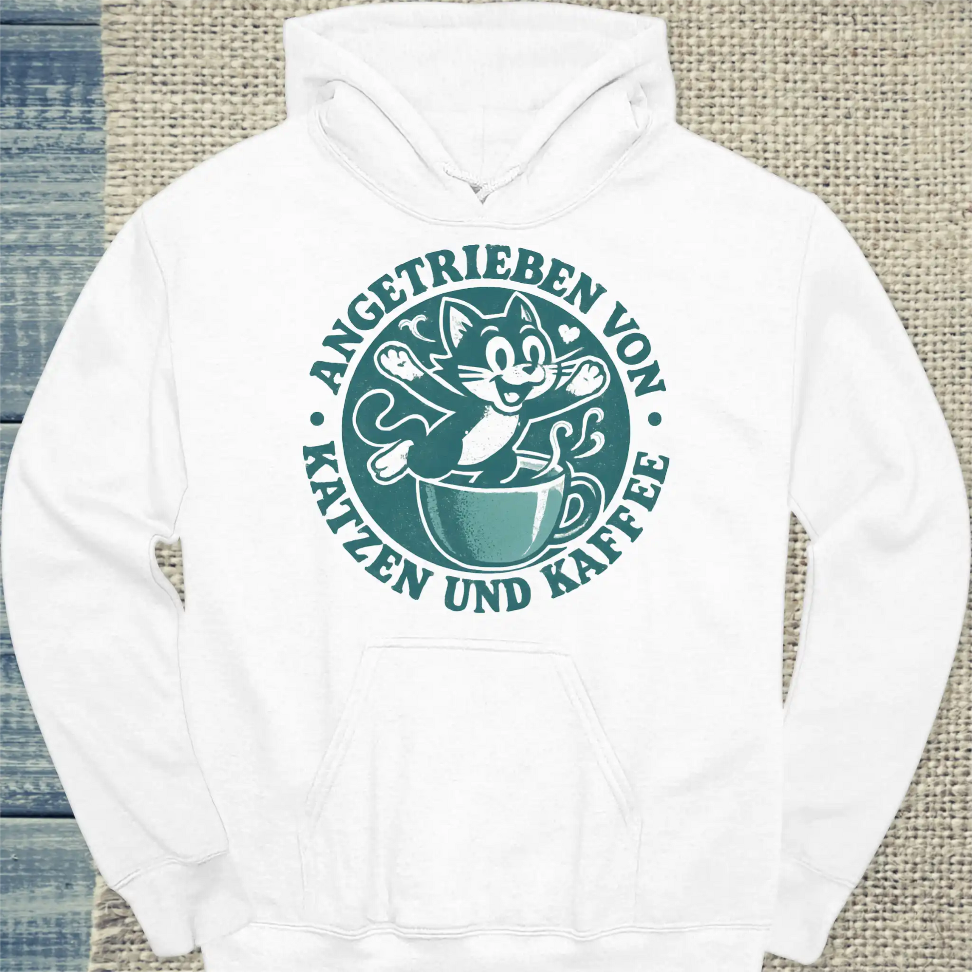 Hoodie - Angetrieben von Katzen und Kaffee - Unisex - Katze & Kaffee Weiß