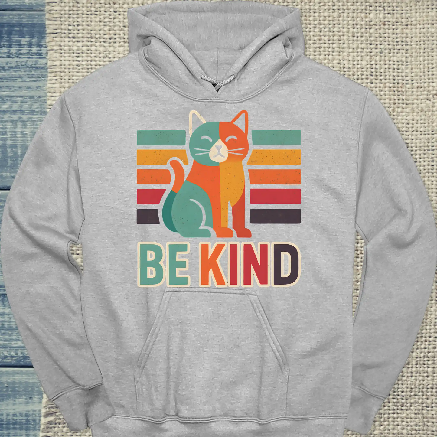Hoodie - Be Kind - Katze - Unisex - Katze Grau