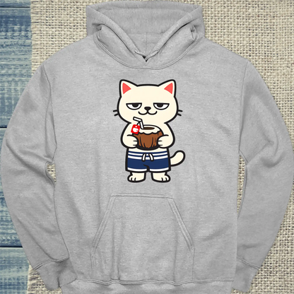 Hoodie - Beach Cat - Unisex - Katze, Sommer Grau