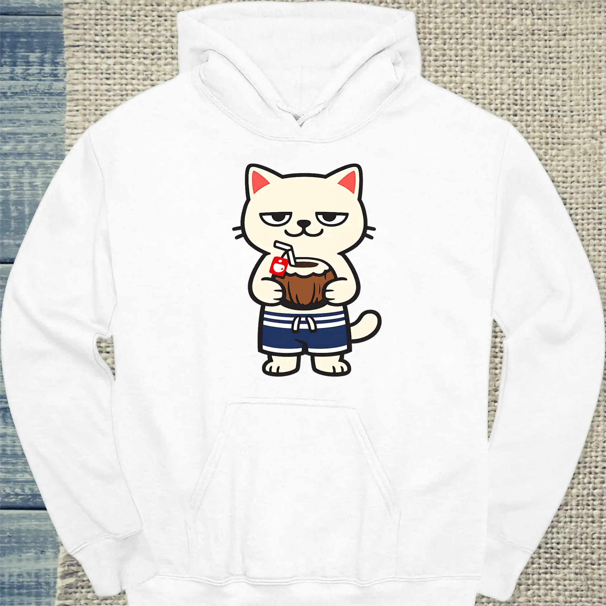 Hoodie - Beach Cat - Unisex - Katze, Sommer Weiß