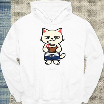 Hoodie - Beach Cat - Unisex - Katze, Sommer Weiß