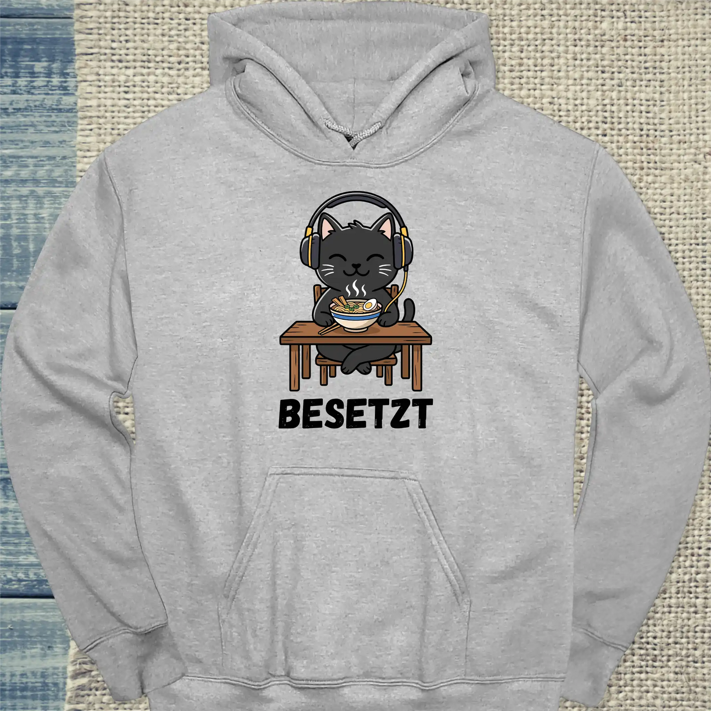 Hoodie - Besetzt - Unisex - Katze, Ramen Grau