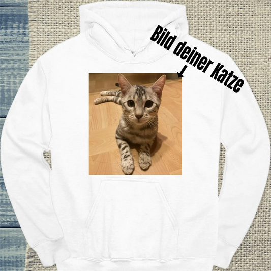Hoodie - Bild deiner Katze - Unisex - Katze, Personalisiert Weiß