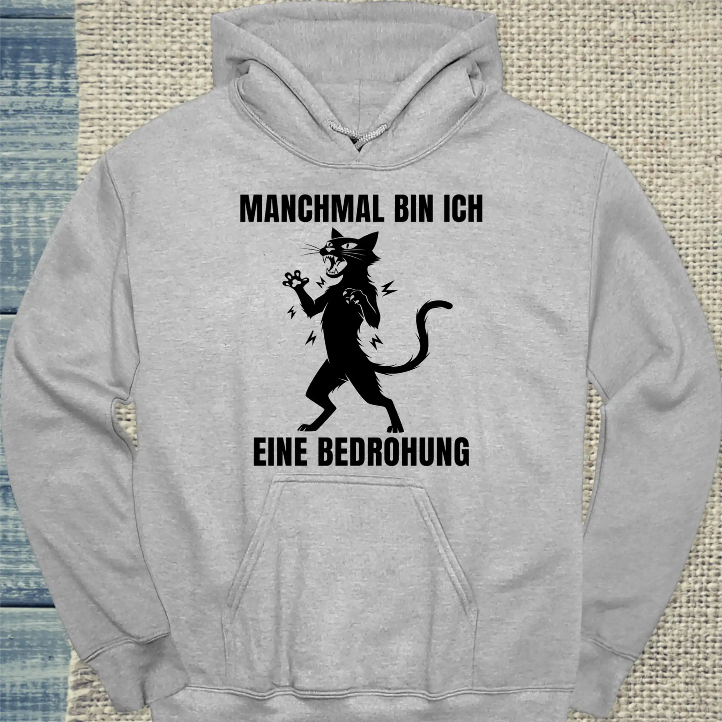 Hoodie - Bin eine Bedrohung - Unisex - Katze Grau
