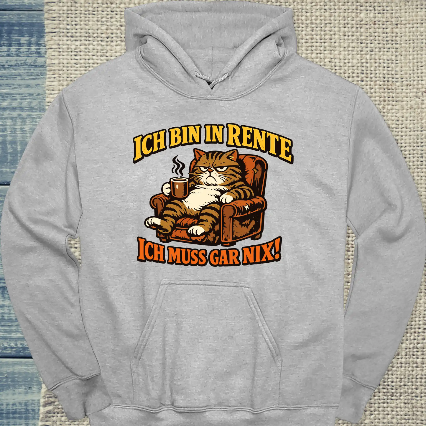 Hoodie - Bin in Rente - Unisex - Katze Grau