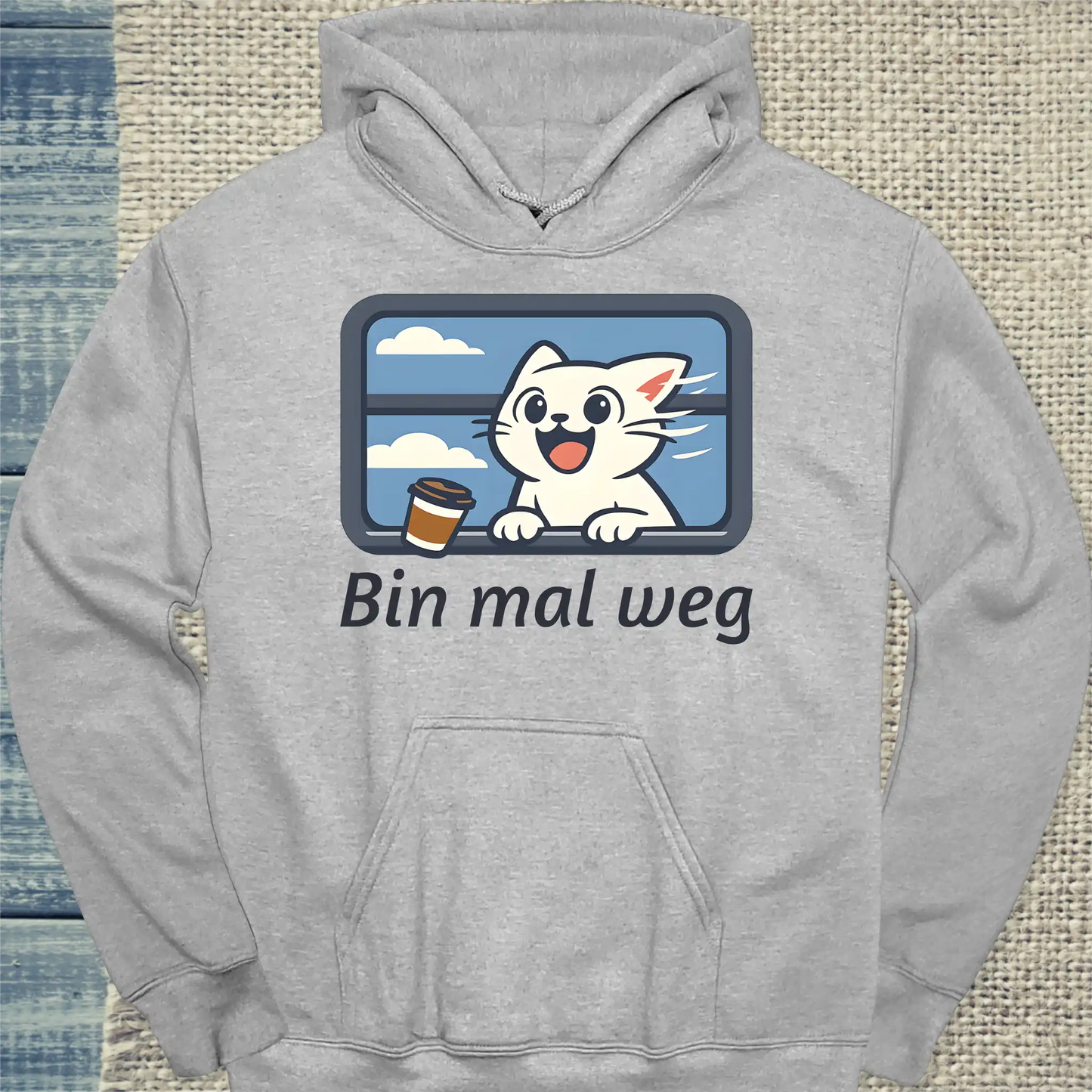 Hoodie - Bin mal weg - Unisex - Katze, Sommer Grau