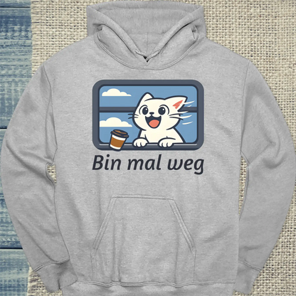 Hoodie - Bin mal weg - Unisex - Katze, Sommer Grau