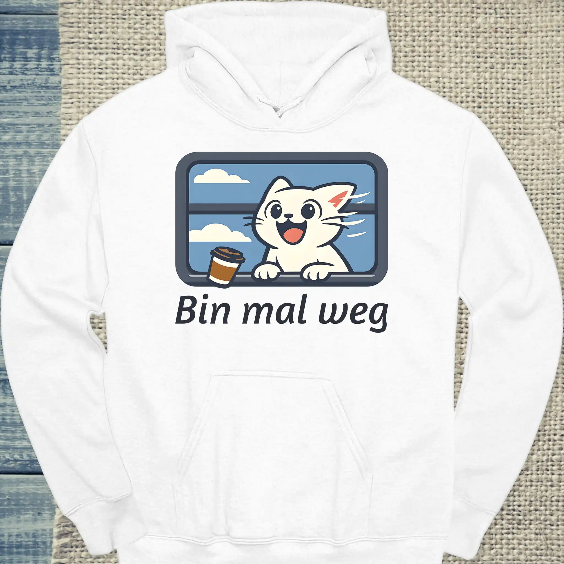 Hoodie - Bin mal weg - Unisex - Katze, Sommer Weiß