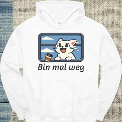 Hoodie - Bin mal weg - Unisex - Katze, Sommer Weiß