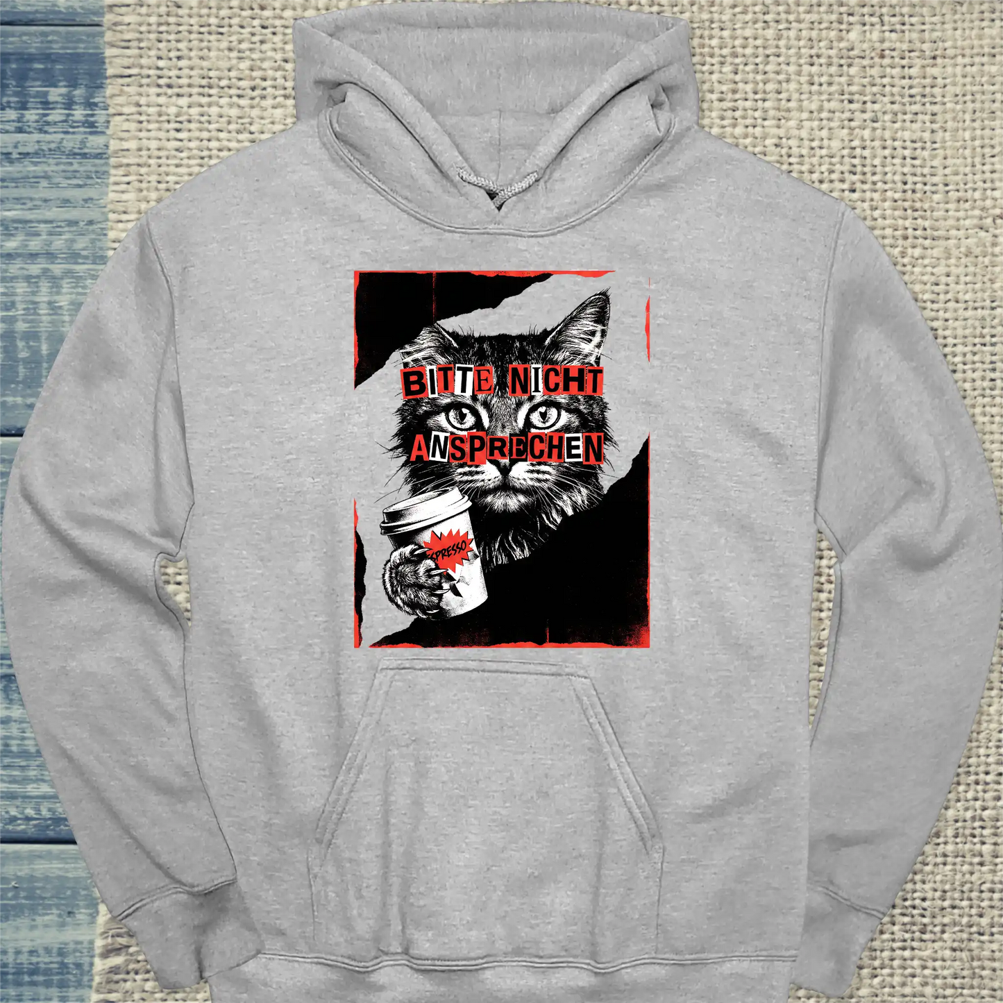 Hoodie - Bitte nicht ansprechen - Unisex - Katze & Kaffee Grau