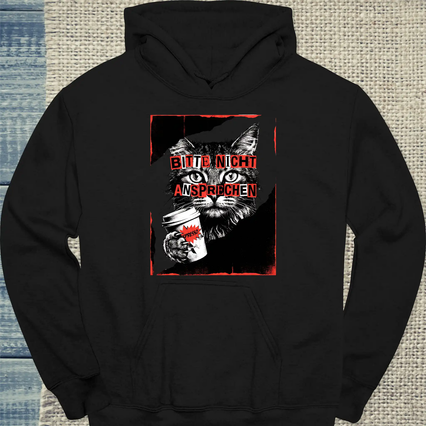 Hoodie - Bitte nicht ansprechen - Unisex - Katze & Kaffee Schwarz