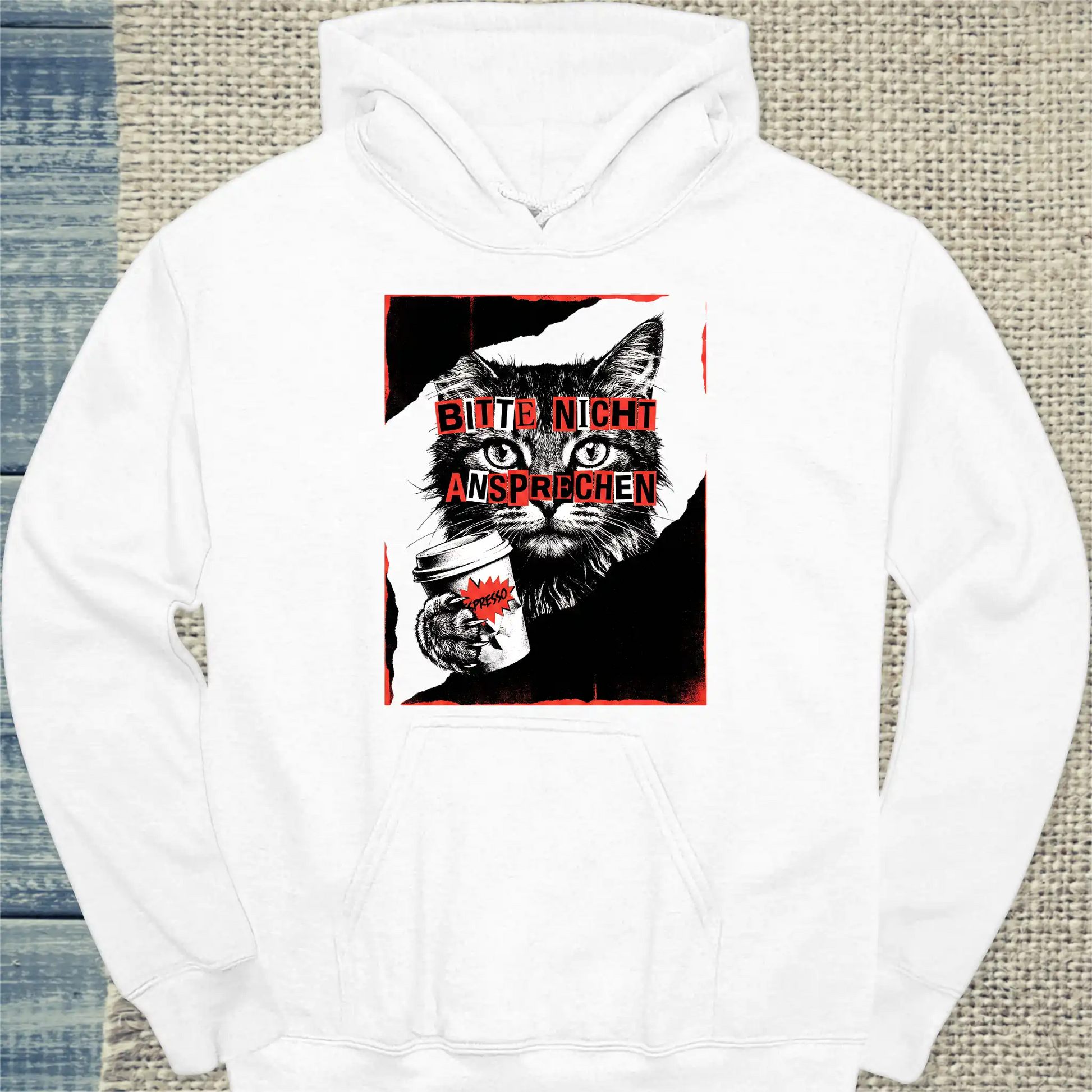 Hoodie - Bitte nicht ansprechen - Unisex - Katze & Kaffee Weiß