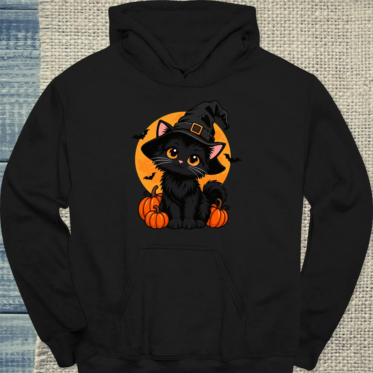 Hoodie - Black Cat And Pumpkins - Unisex - Katze, Halloween Schwarz