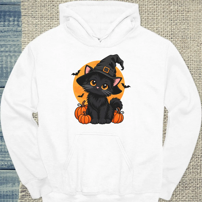 Hoodie - Black Cat And Pumpkins - Unisex - Katze, Halloween Weiß