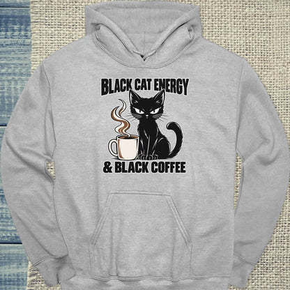 Hoodie - Black Cat Energy - Unisex - Katze & Kaffee Grau