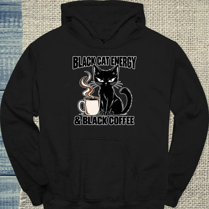 Hoodie - Black Cat Energy - Unisex - Katze & Kaffee Schwarz