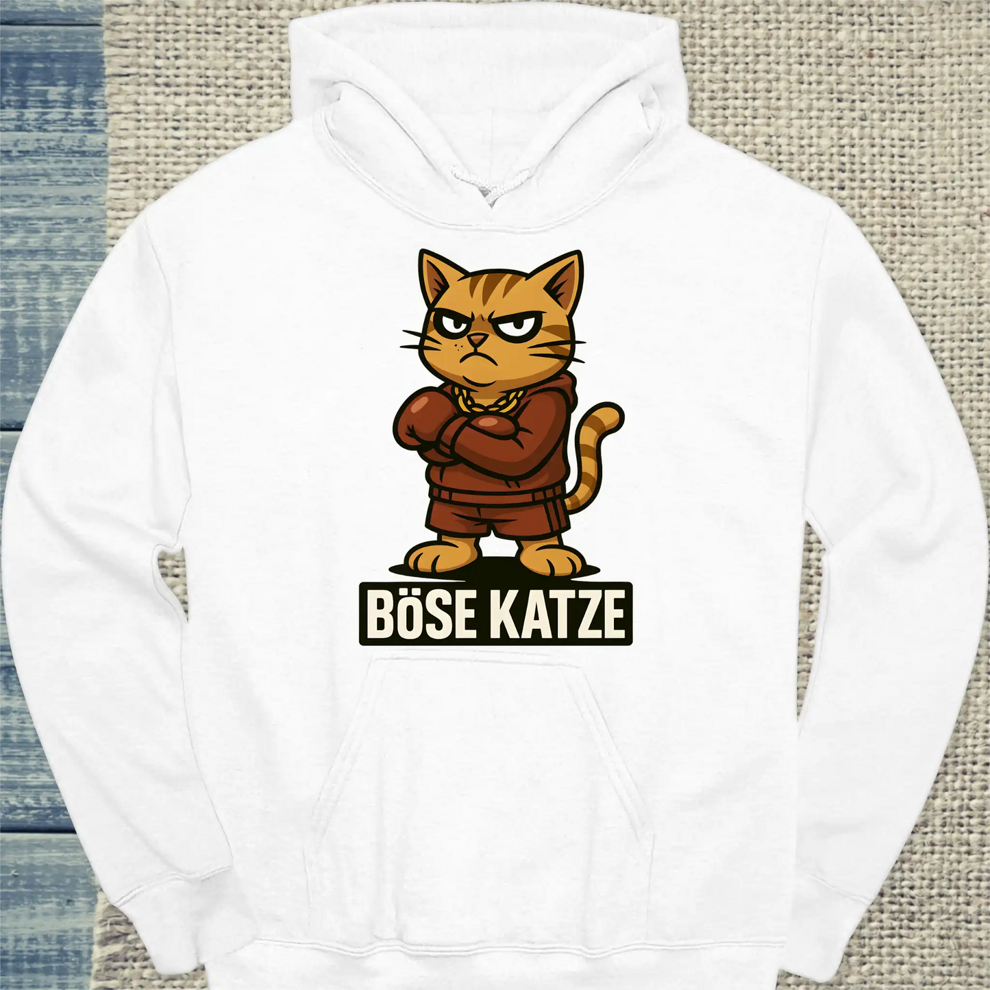 Hoodie - Böse Katze Boxer - Unisex - Katze Weiß