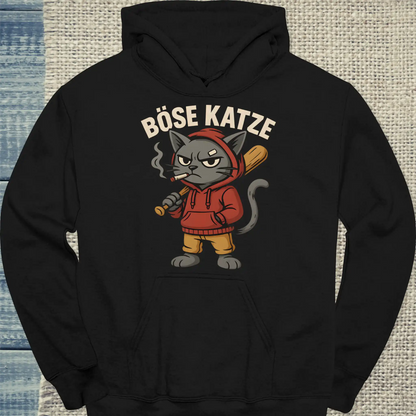 Hoodie - Böse Katze mit Baseballschläger - Unisex - Katze Schwarz