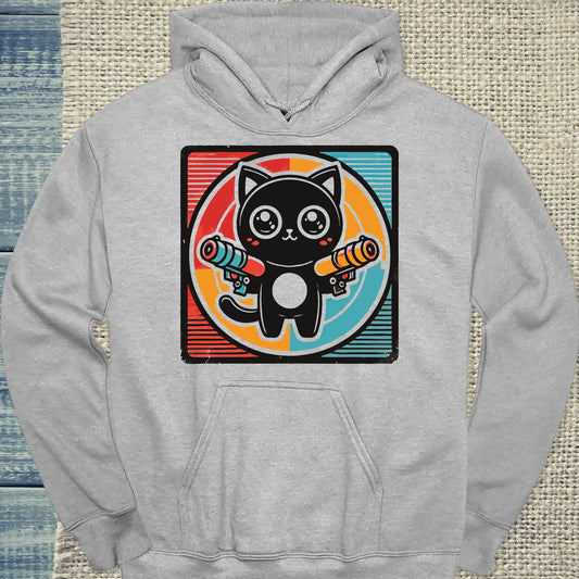 Hoodie - Böse Katze – Retro Grafik - Unisex - Katze Grau