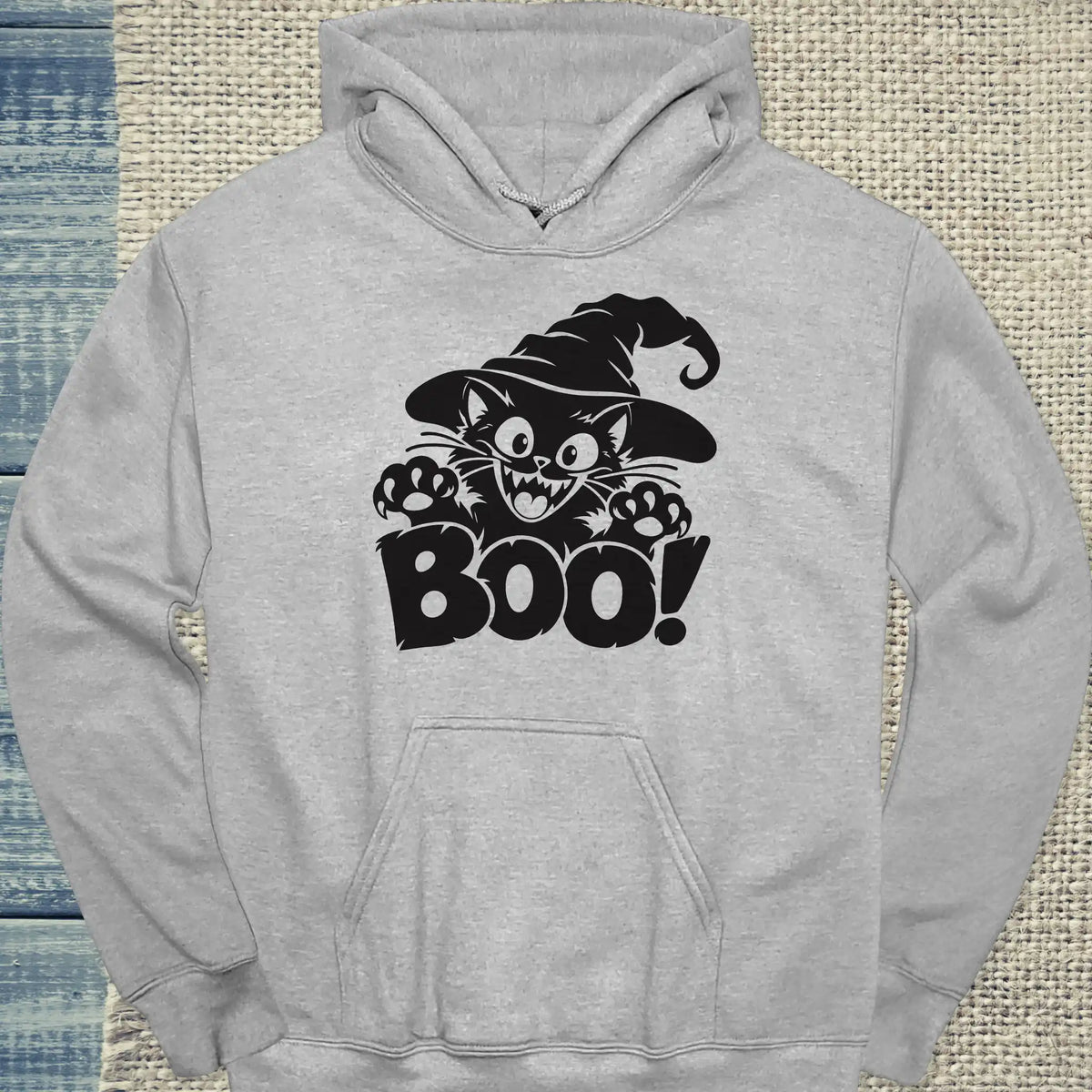 Hoodie - Boo - Unisex - Katze, Halloween Grau