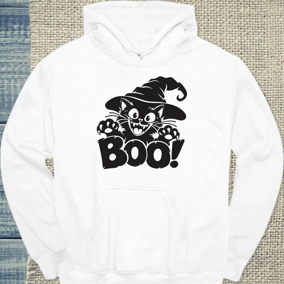 Hoodie - Boo - Unisex - Katze, Halloween Weiß