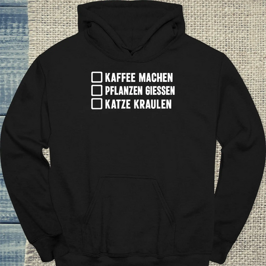 Hoodie - Botanik To-Do - Unisex - Katze & Kaffee Schwarz