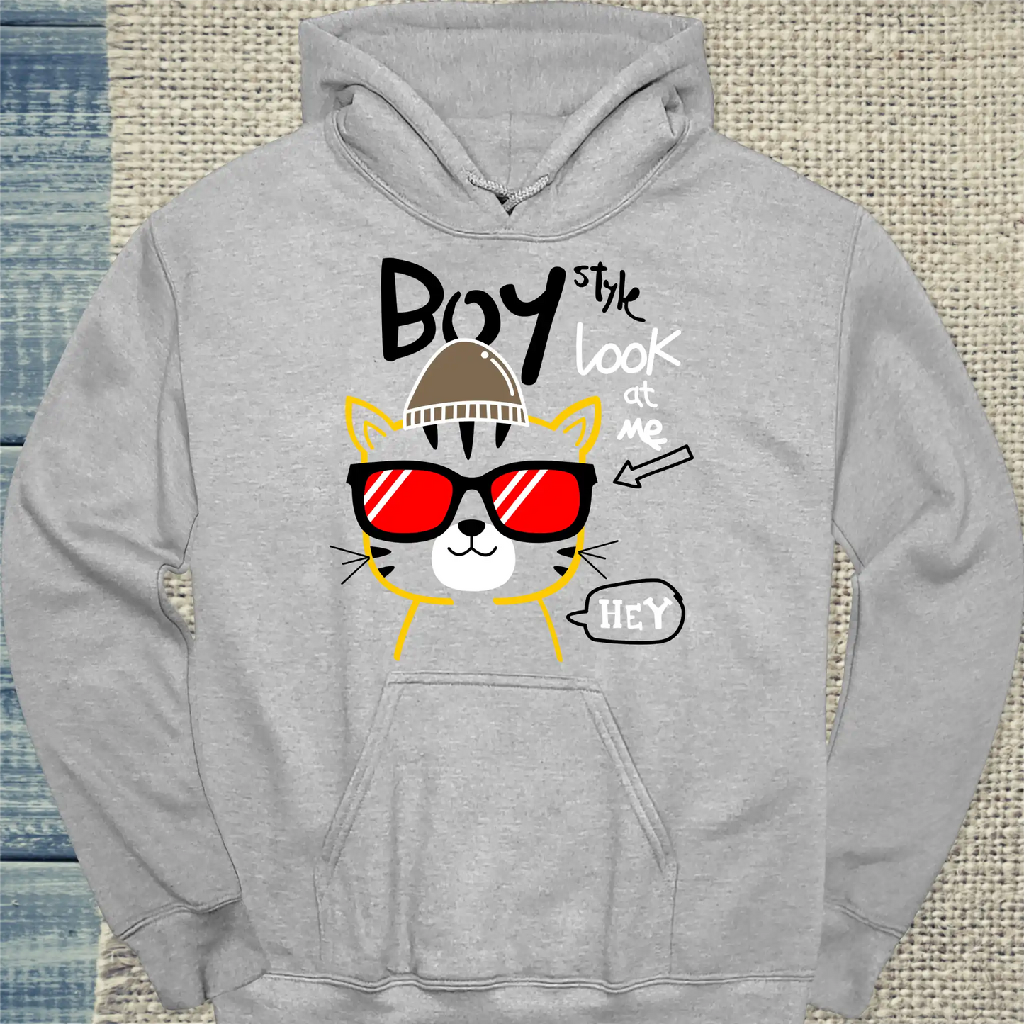 Hoodie - Boy Style - Look at me - Unisex - Katze, Cat Guy Grau