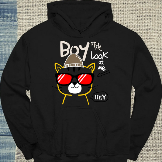 Hoodie - Boy Style - Look at me - Unisex - Katze, Cat Guy Schwarz