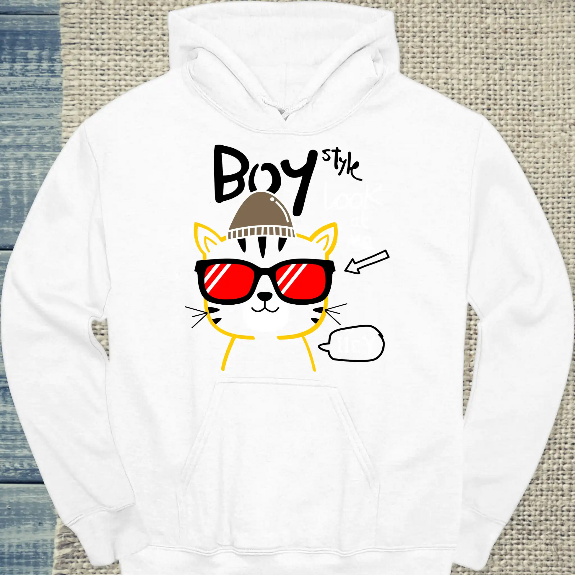 Hoodie - Boy Style - Look at me - Unisex - Katze, Cat Guy Weiß