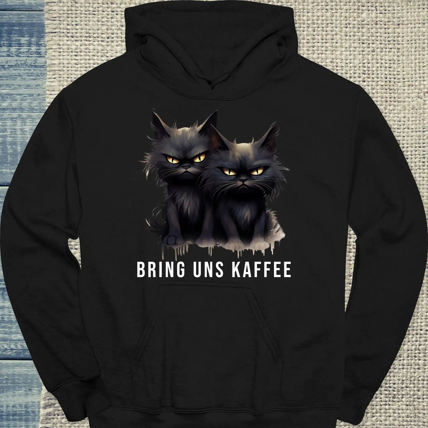 Hoodie - Bring uns Kaffee - Unisex - Katze & Kaffee Schwarz