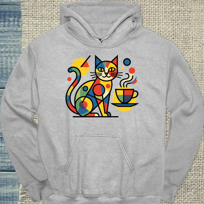 Hoodie - Britto Katze mit Kaffee - Unisex - Katze & Kaffee Grau