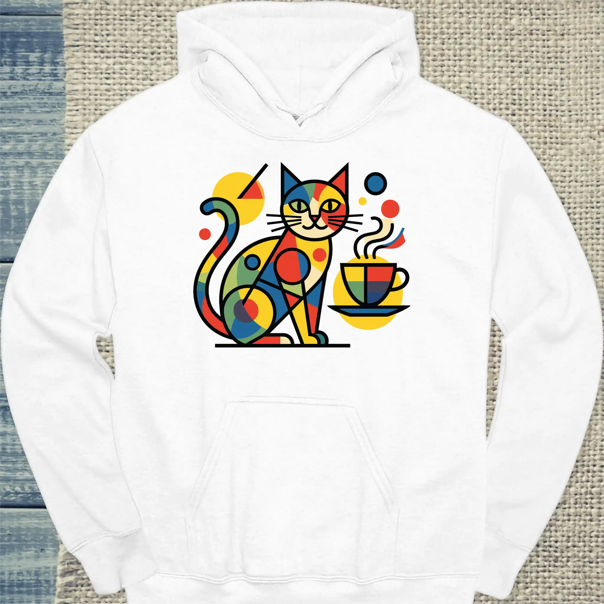 Hoodie - Britto Katze mit Kaffee - Unisex - Katze & Kaffee Weiß