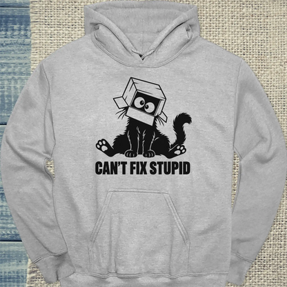 Hoodie - Can't Fix Stupid - Unisex - Katze Grau