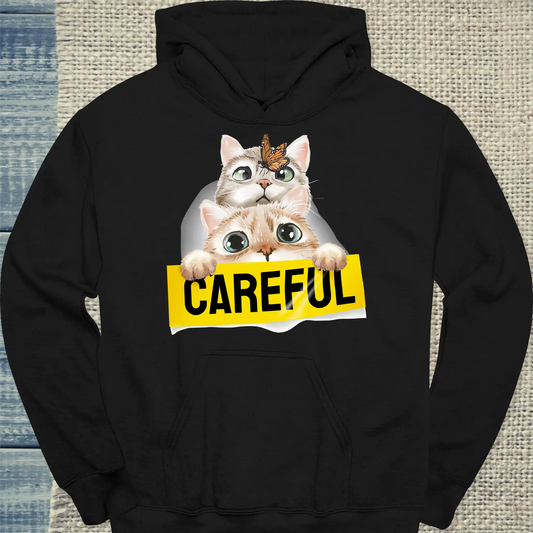 Hoodie - Careful - Unisex - Katze Schwarz
