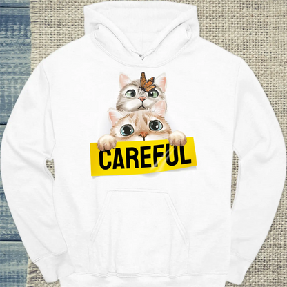 Hoodie - Careful - Unisex - Katze Weiß