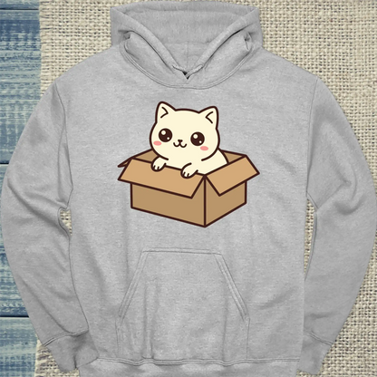 Hoodie - Cat in the box - Unisex - Katze Grau