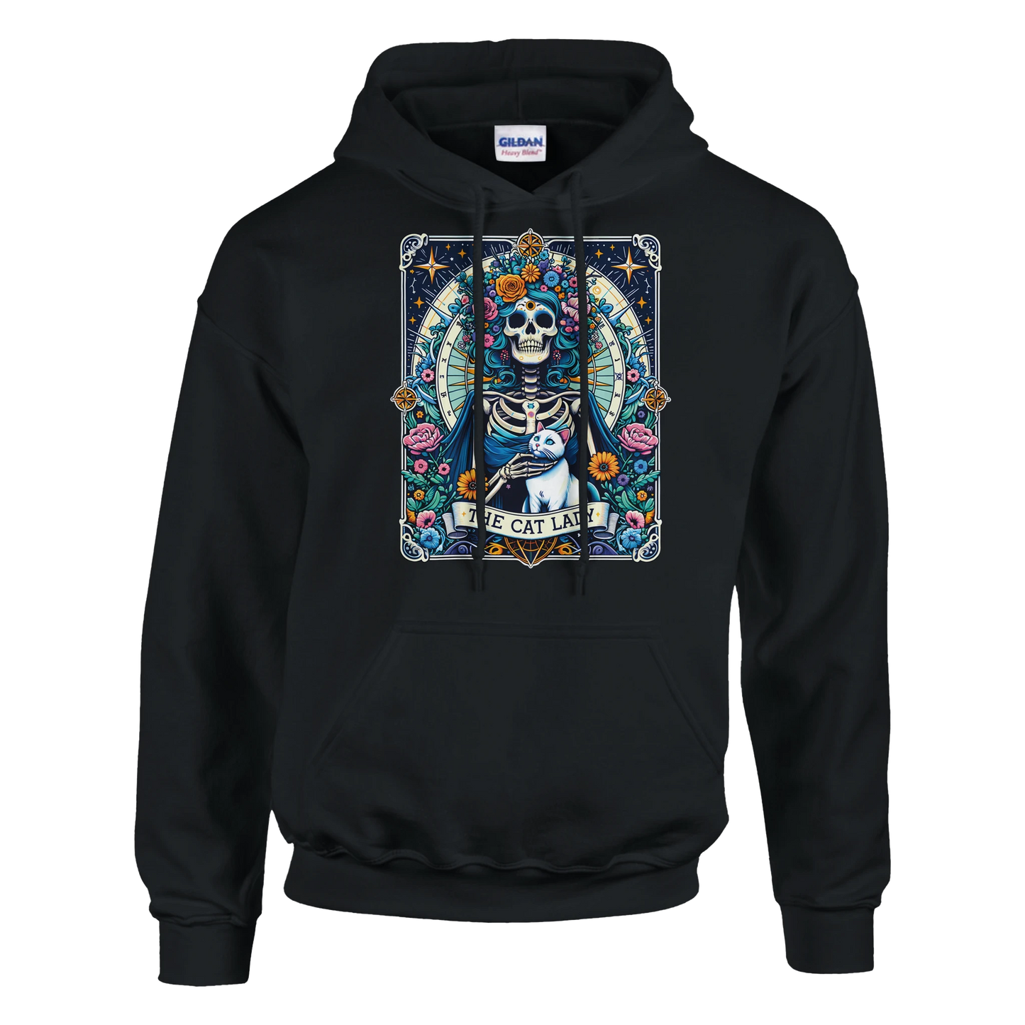 Hoodie - Cat Lady Tarot - Unisex - Kaffee, Cat Lady Schwarz