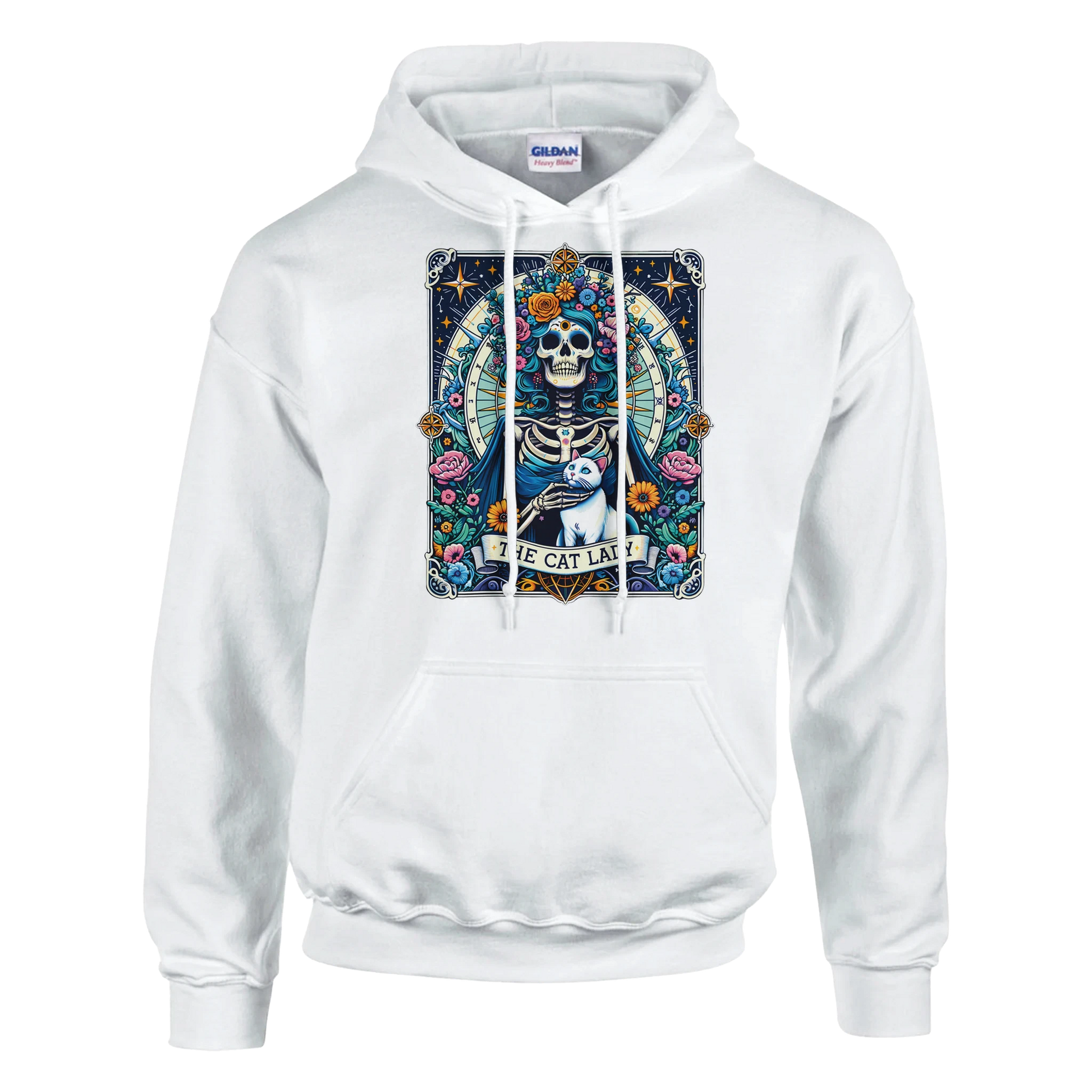 Hoodie - Cat Lady Tarot - Unisex - Kaffee, Cat Lady Weiß