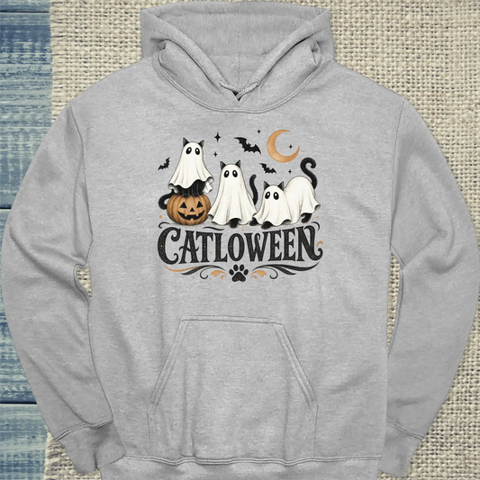 Hoodie - Cat Lo Ween - Unisex - Katze, Halloween Grau