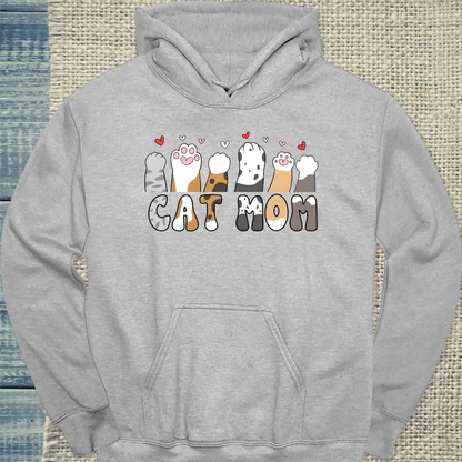 Hoodie - Cat Mom - Herzchen und Pfoten - Unisex - Katze, Cat Lady Grau