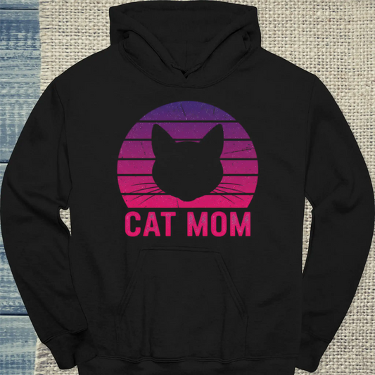 Hoodie - Cat Mom Retro - Unisex - Katze, Cat Lady Schwarz