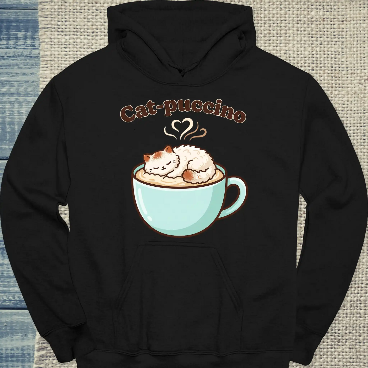 Hoodie - Cat-puccino - Unisex - Katze & Kaffee Schwarz