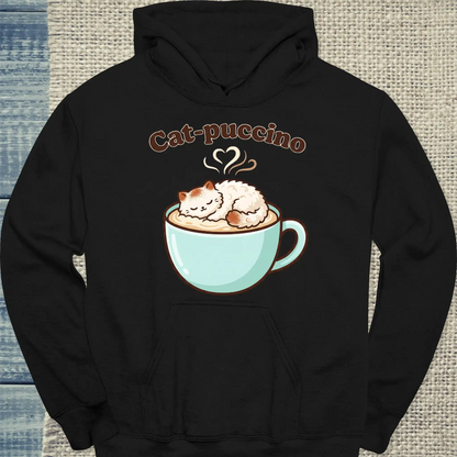 Hoodie - Cat-puccino - Unisex - Katze & Kaffee Schwarz