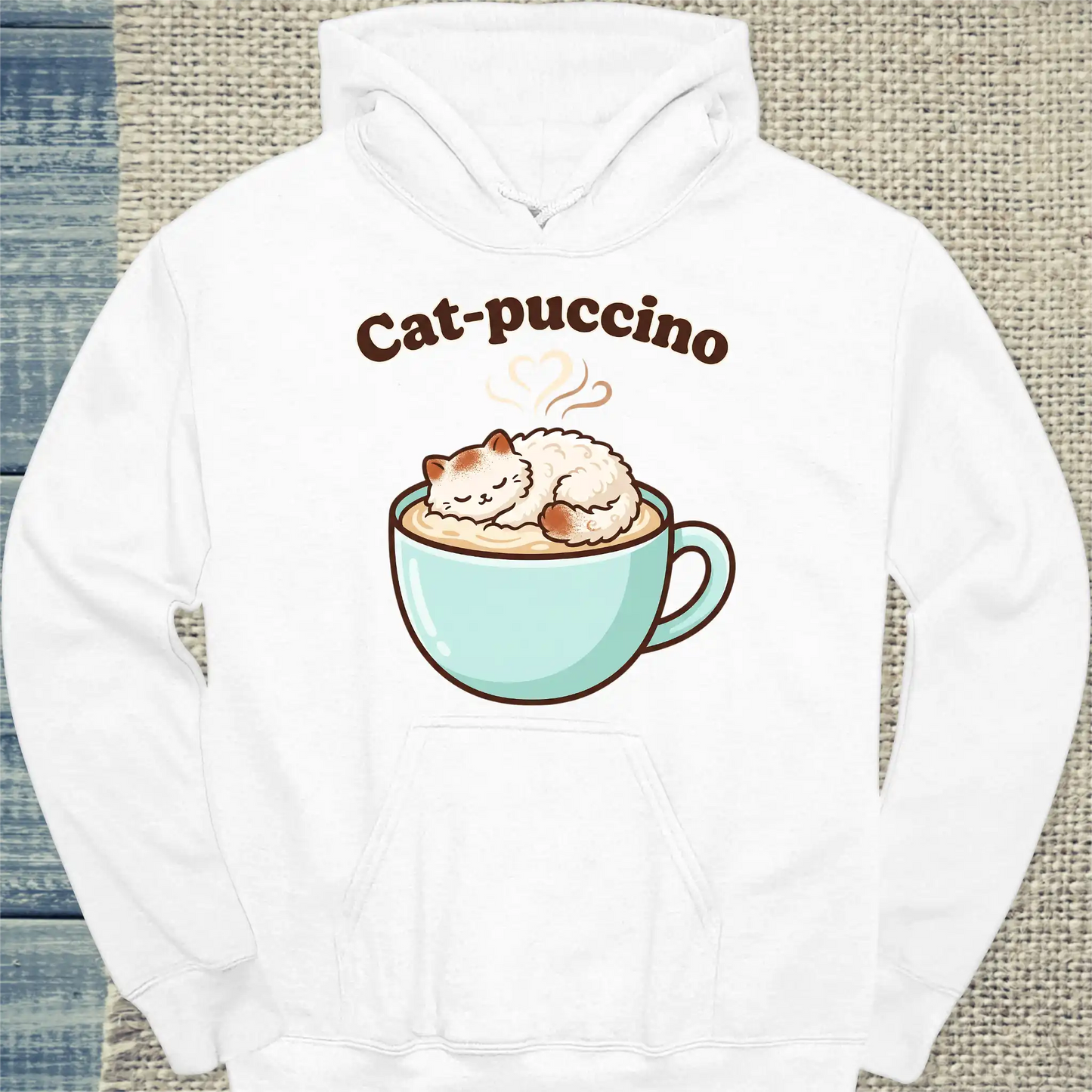 Hoodie - Cat-puccino - Unisex - Katze & Kaffee Weiß
