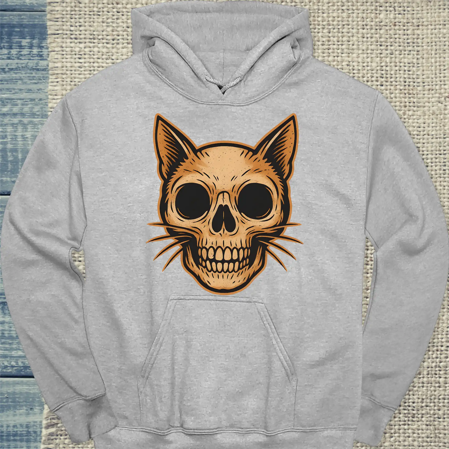 Hoodie - Cat Skull - Unisex - Katze Grau